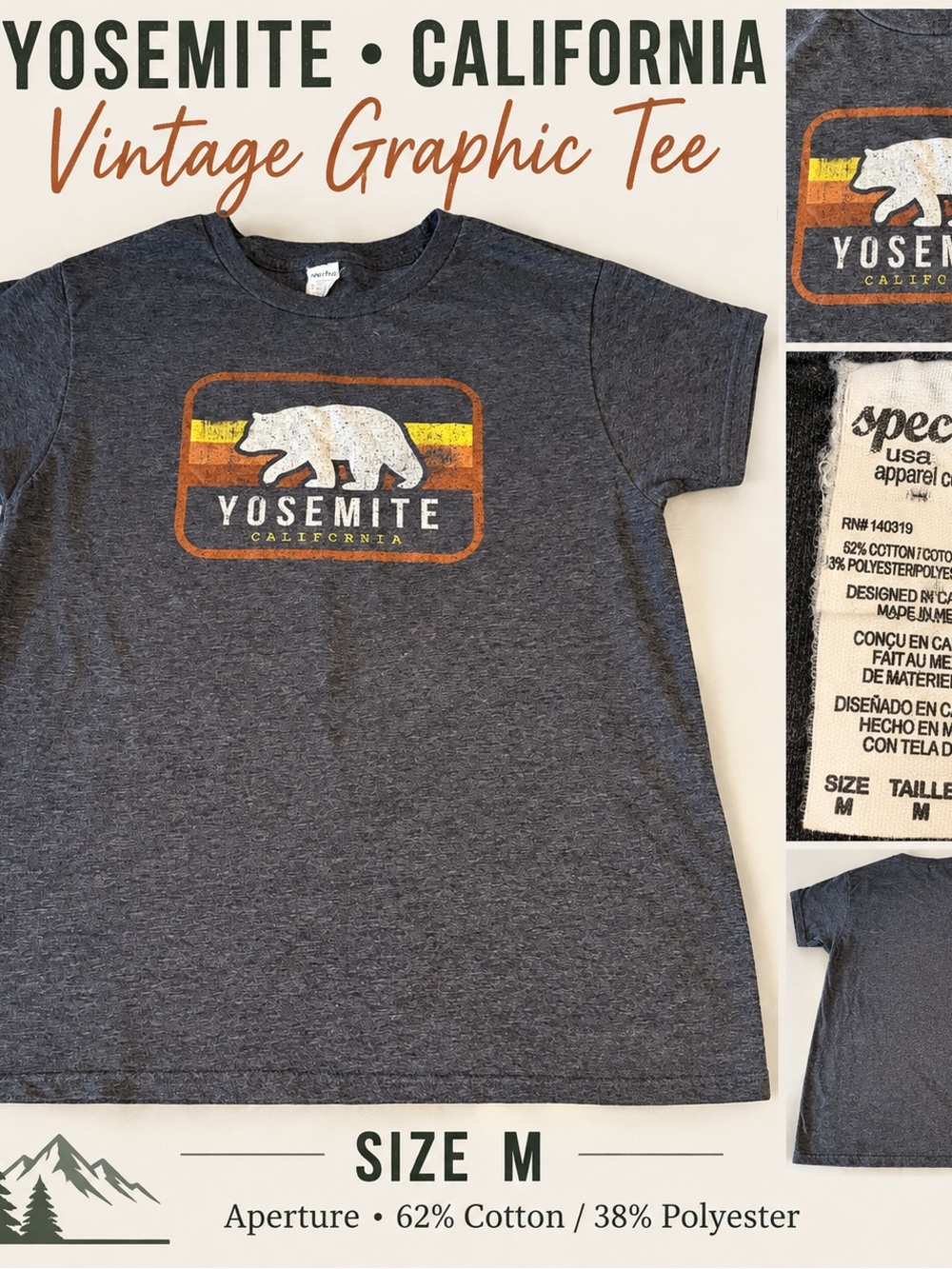 Yosemite California Vintage Graphic Tee - Heather Charcoal